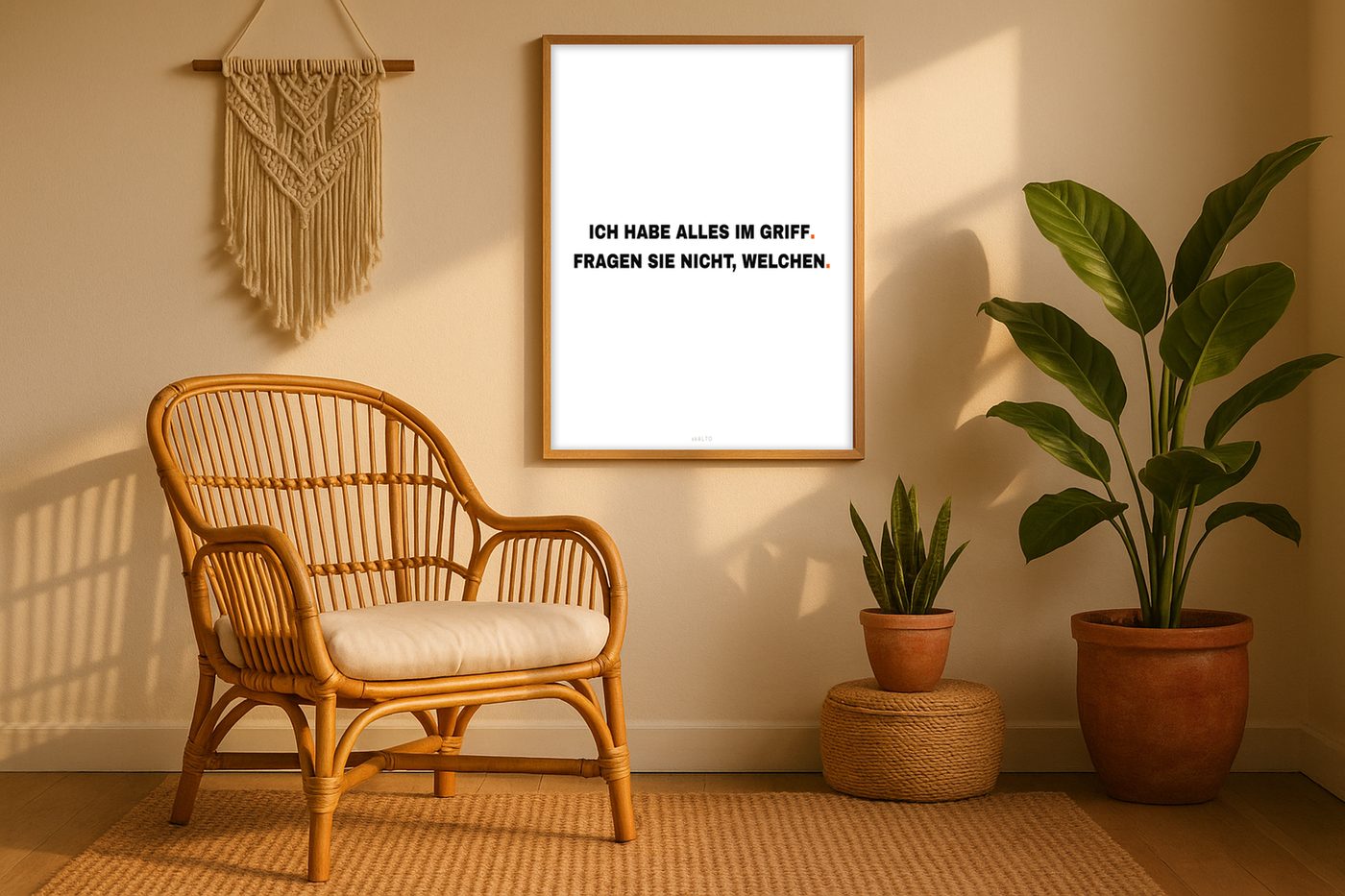 Poster „Ich habe alles im Griff. Fragen Sie nicht, welchen.“ im Raum